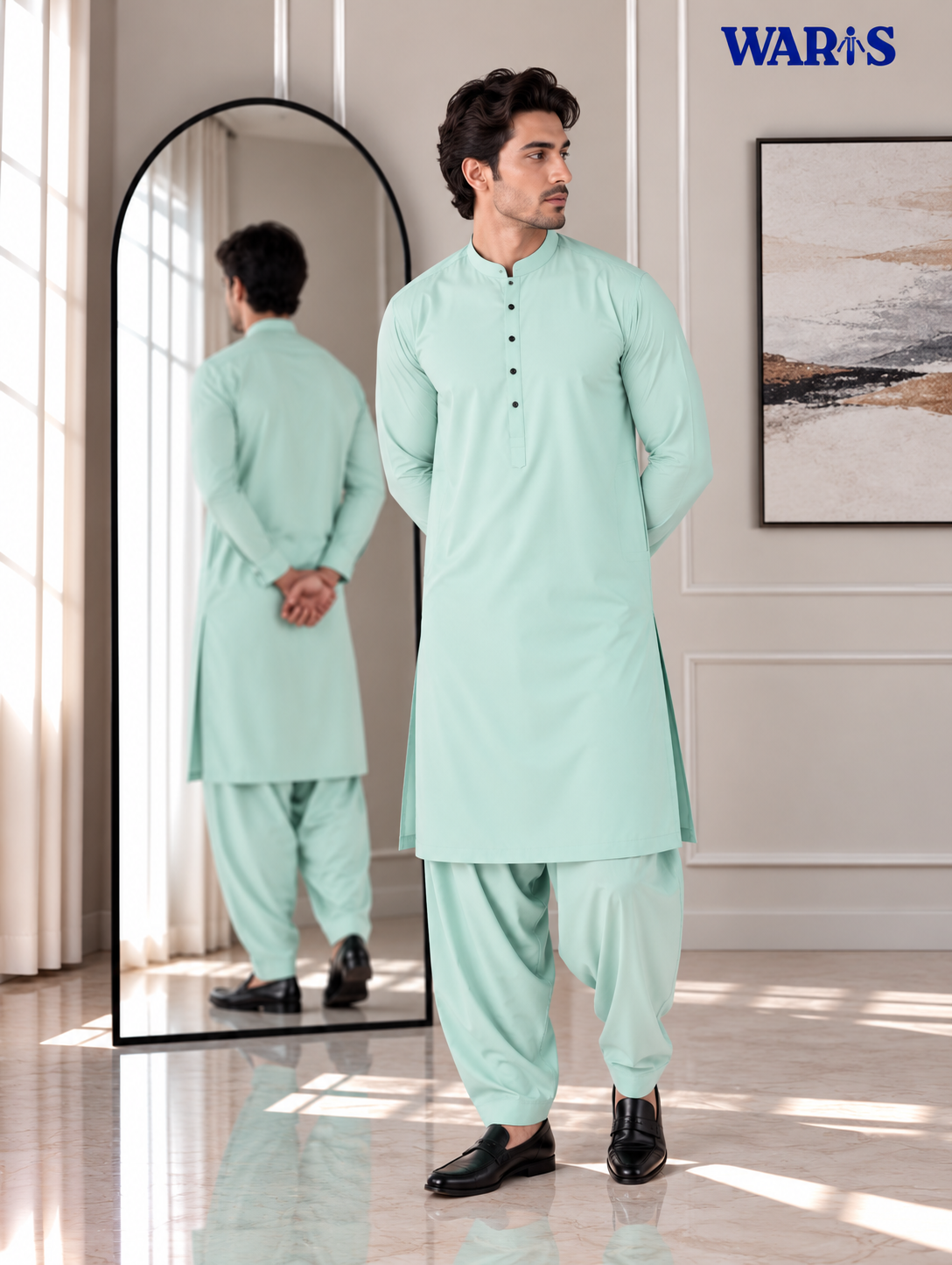 Soft Mint Green Premium Wash N Wear By Waris Waris Store