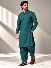 Teal green wash n wear winter fabric