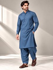 Steel blue wash n wear winter fabric