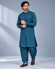 Deep teal wash n wear winter fabric