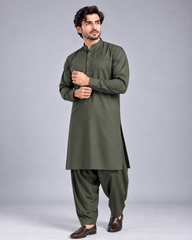 Olive grey wash n wear winter fabric
