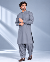 Steel grey wash n wear winter fabric