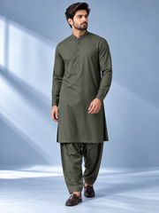 Olive grey wash n wear winter fabric