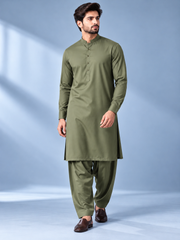 Olive green wash n wear winter fabric