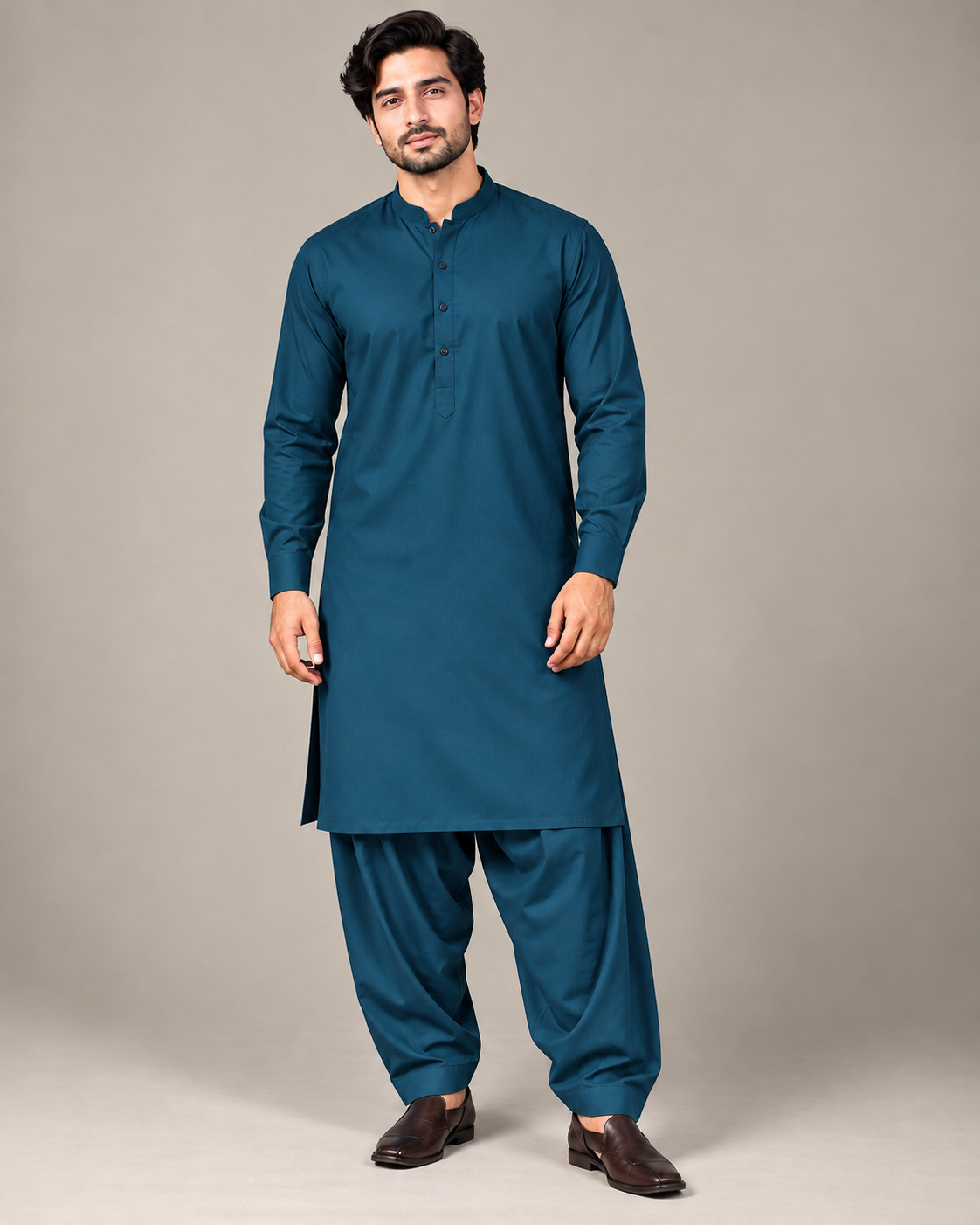 Deep teal wash n wear winter fabric