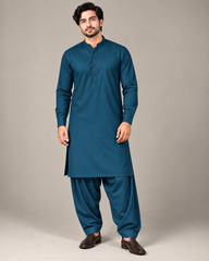 Deep teal wash n wear winter fabric