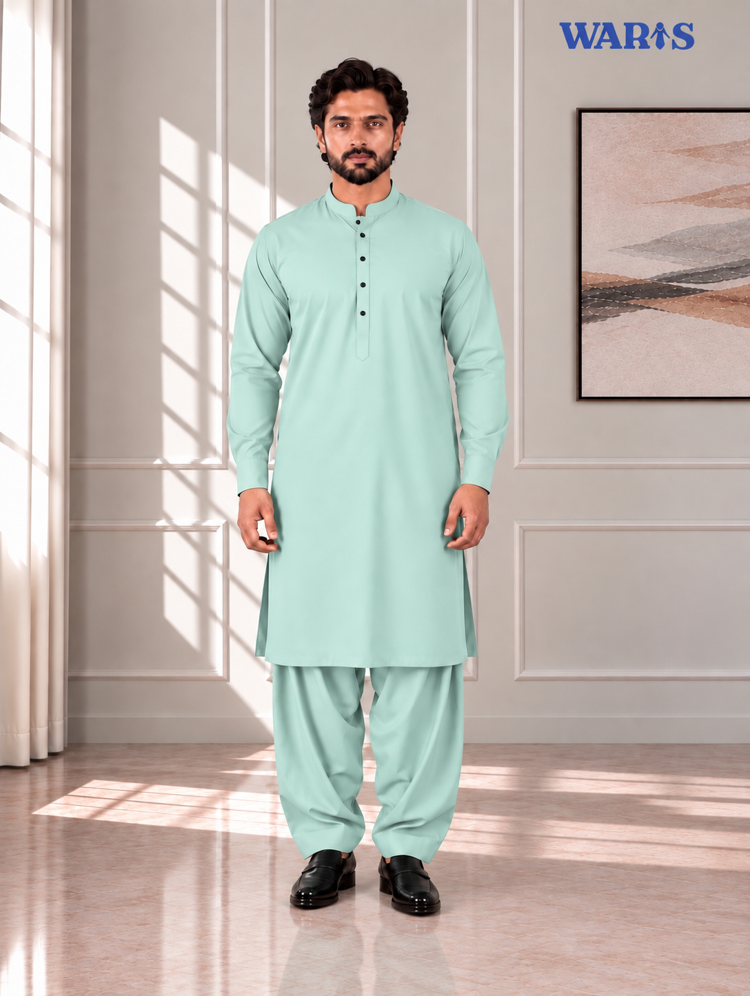 Soft Mint Green Premium Wash N Wear By Waris Waris Store