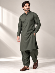 Olive grey wash n wear winter fabric