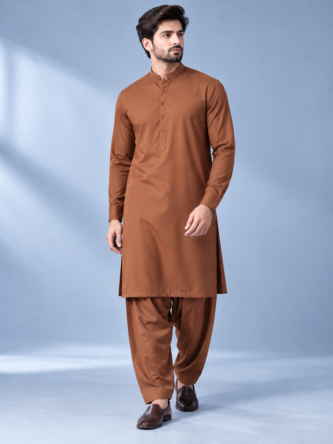 Rust brown wash n wear winter fabric