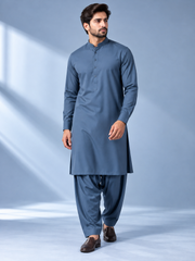 Steel blue wash n wear winter fabric