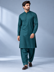 Teal green wash n wear winter fabric