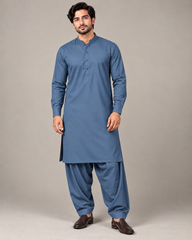 Steel blue wash n wear winter fabric