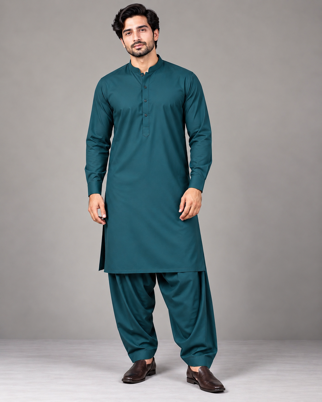 Teal green wash n wear winter fabric