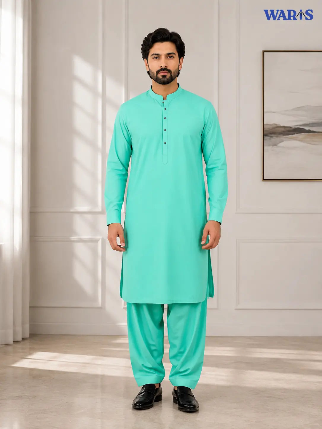 Aqua green Wash N Wear By Waris Waris Store