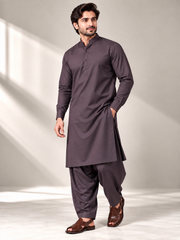 Charcoal mauve wash n wear winter fabric