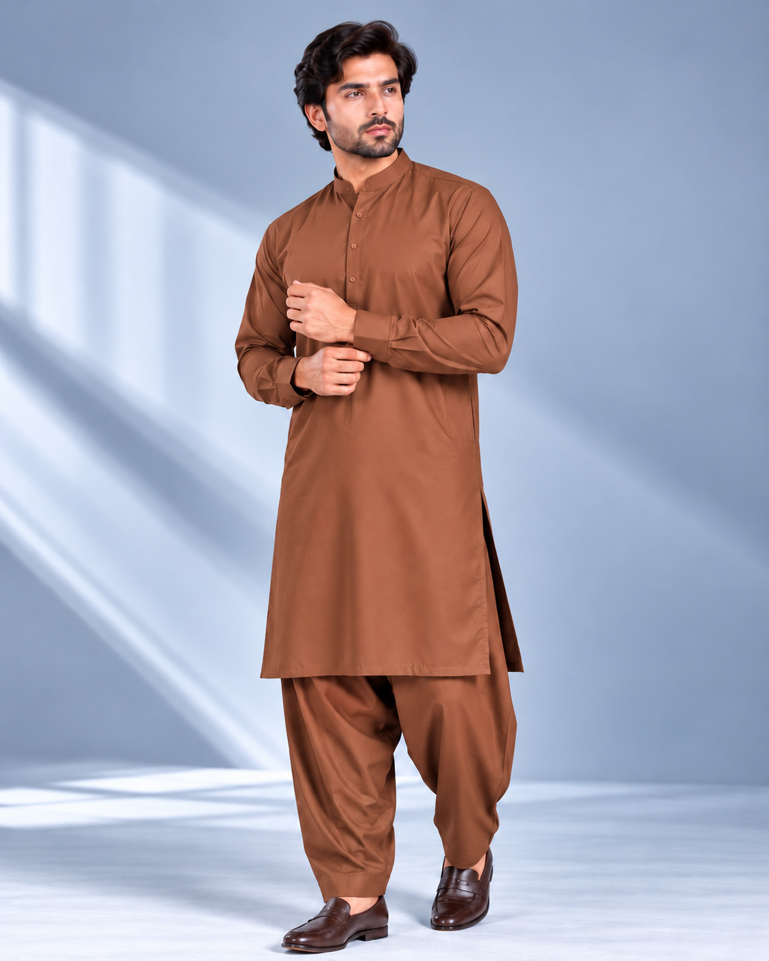 Rust brown wash n wear winter fabric