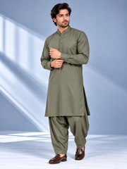 Olive green wash n wear winter fabric