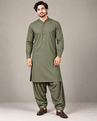 Olive green wash n wear winter fabric