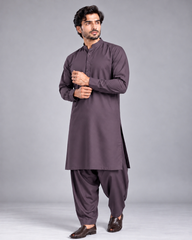 Charcoal mauve wash n wear winter fabric