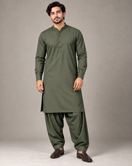 Olive grey wash n wear winter fabric
