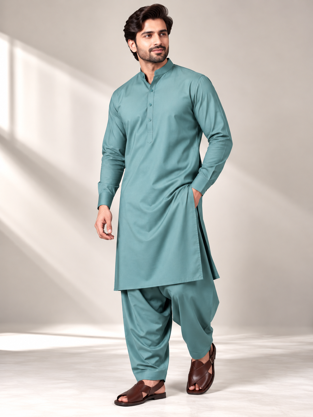 Mint teal wash n wear winter fabric