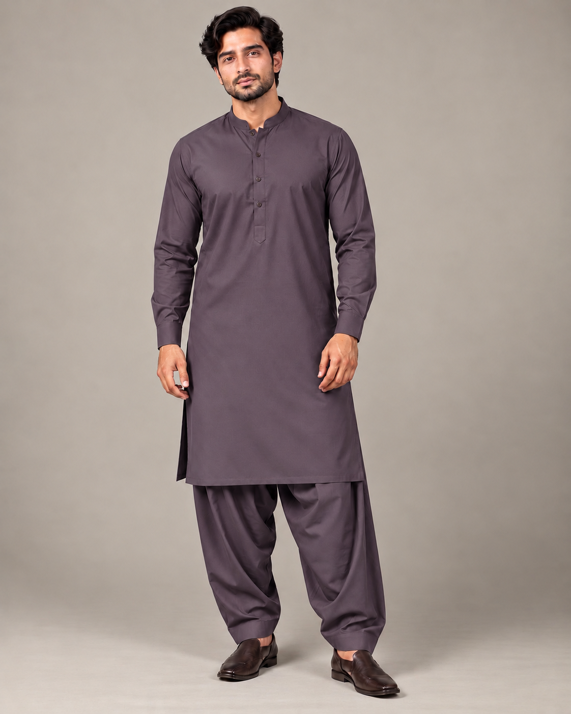 Charcoal mauve wash n wear winter fabric