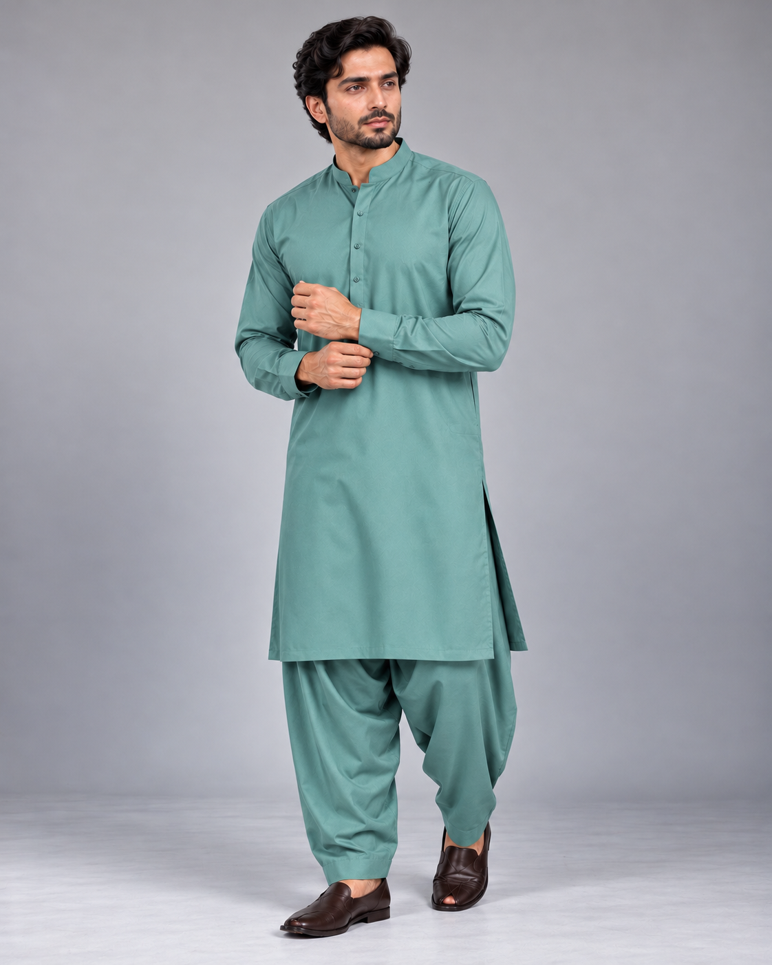 Mint teal wash n wear winter fabric