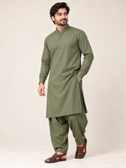 Olive green wash n wear winter fabric