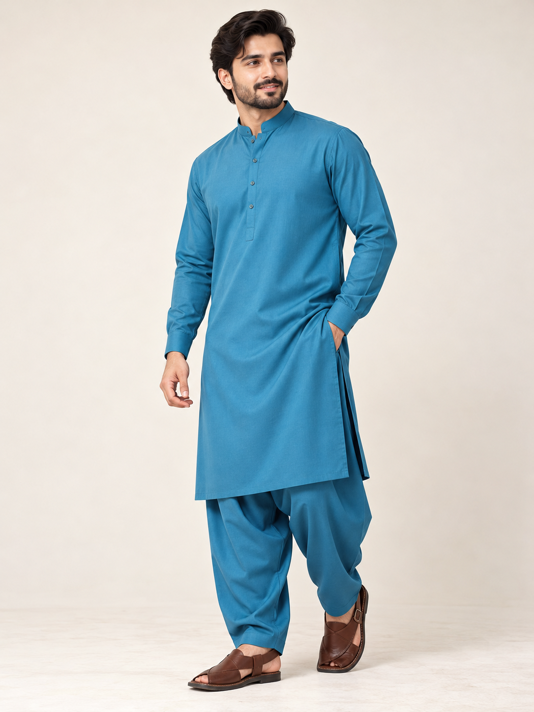 Ocean blue wash n wear winter fabric