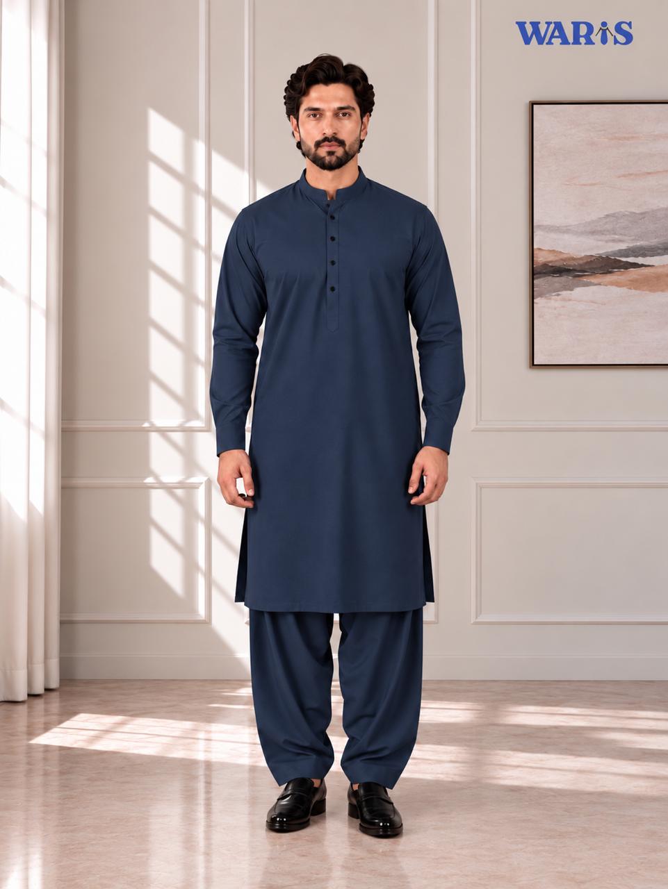 Deep Navy Blue Wash N Wear By Waris Waris Store